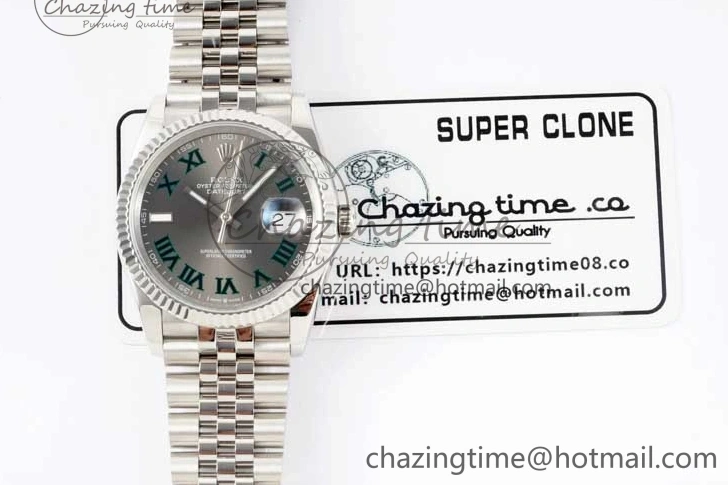 MiroTime 0425 DateJust 36mm SS DIWF 1:1 Best Edition 904L Steel Gray Dial Green Markers on Jubilee Bracelet SA Upgraded 2312